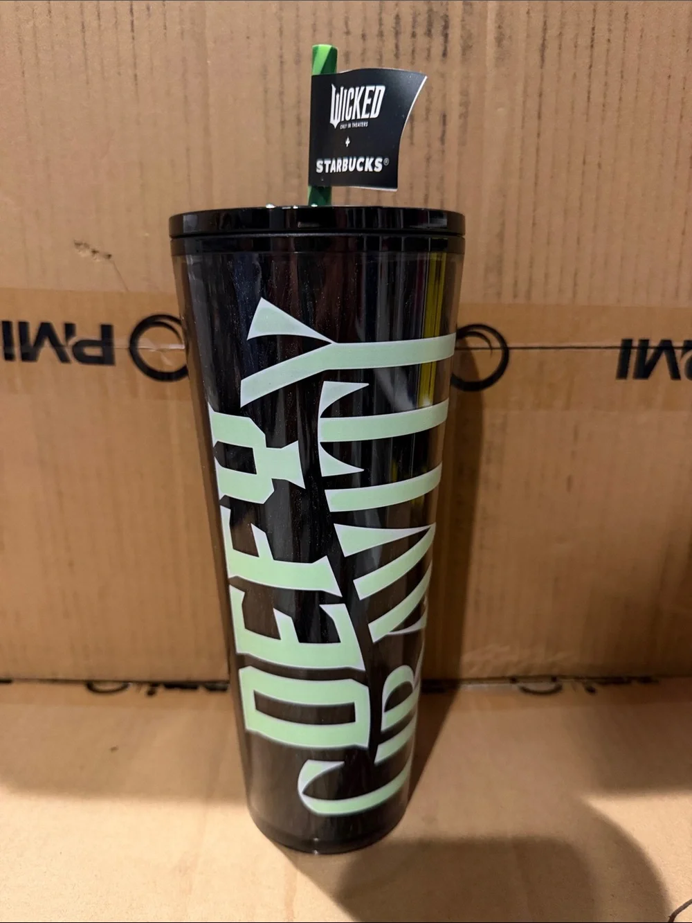 Starbucks Black Tumbler with Mint Green 'Wicked' Lettering